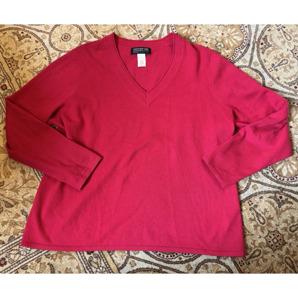JONES NEW YORK Woman Collection  100% Cashmere V-Neck Long Sleeve  Sweater 1X/18